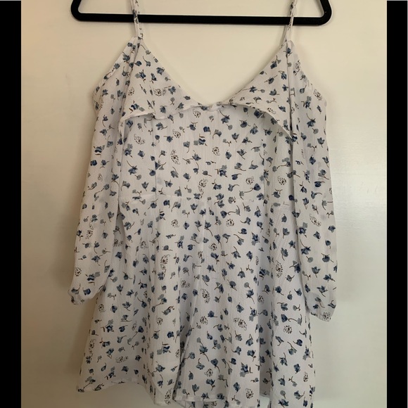 Off shoulder Romper, Blue White Floral,  M - Picture 2 of 9